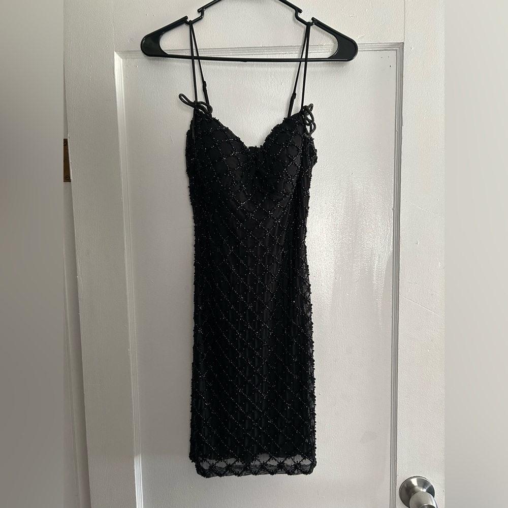 Windsor Black Beaded Spaghetti Strap Cocktail Dress - Picture 5 of 5